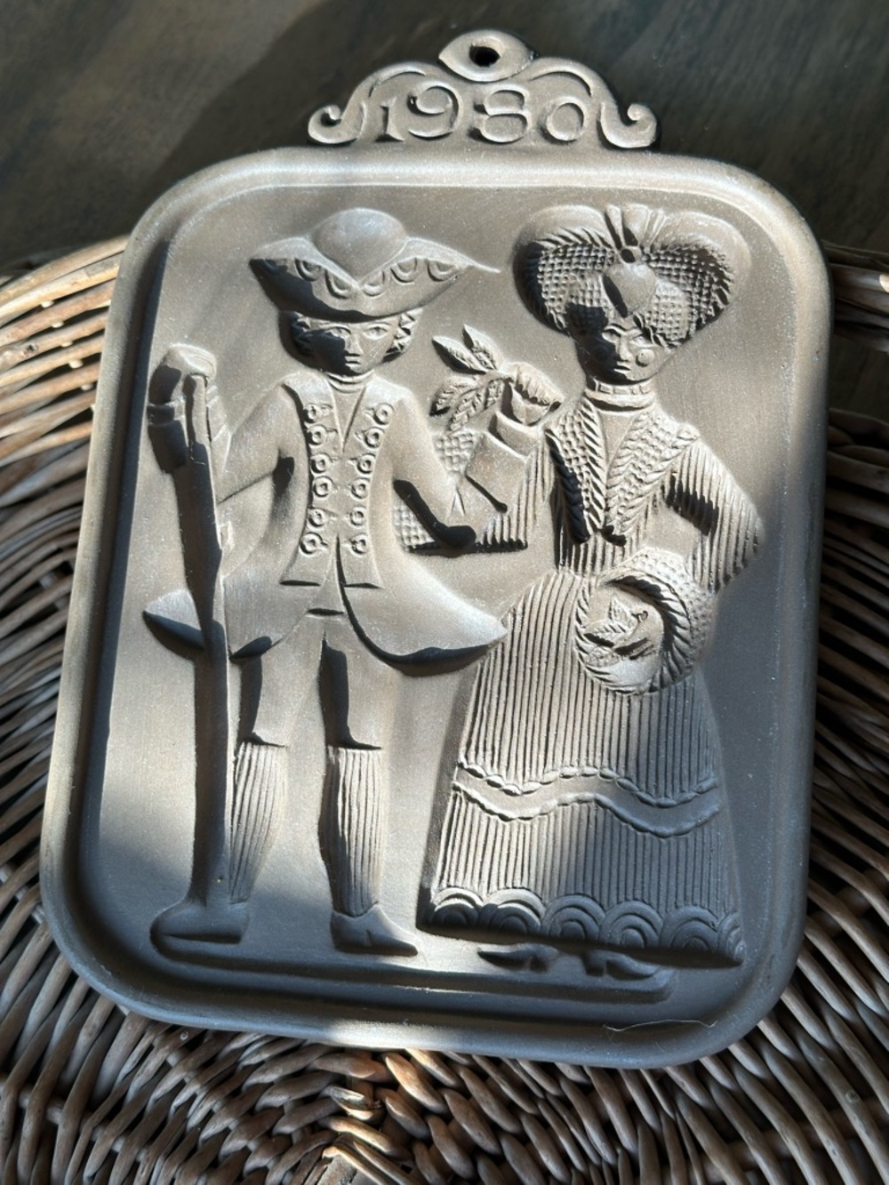 Vintage Style Clay Unbranded Springerle Cookie Mold Colonial Couple Wall Decor